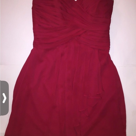 David's Bridal Short Strapless Crinkle Chiffon Dress-Apple Red Sz 8 - Picture 4 of 6